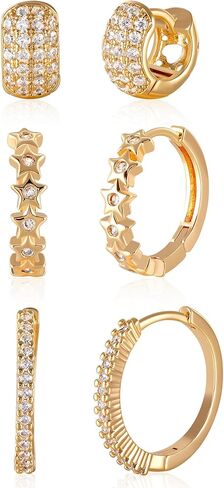 MDFUN Gold Hoop Earrings Set for Women Trendy 14K Gold Plated Hypoallergenic Huggie Hoop Earring Stacks for Multiple Piercing in Saudi Arabia