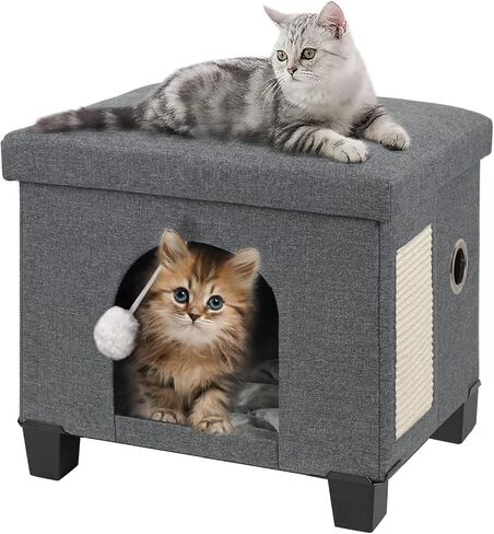 Brian & Dany Cat House للقطط الداخلية ، سرير كهف Cat للحيوانات الأليفة ، مكعب Cat مع Cat Scratch Board و Cat Ball ، 14.7 "× 14.1" × 12.7 "، Beige in Kuwait