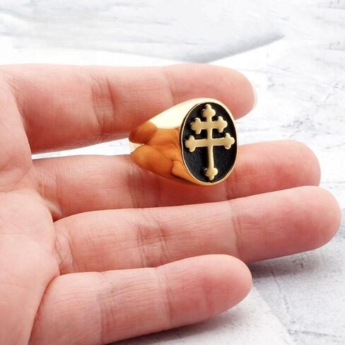 Naivo Stainless Steel Men's Cross of Lorraine Ring Knights Templar Crusader Jewelry Accessory in Kuwait