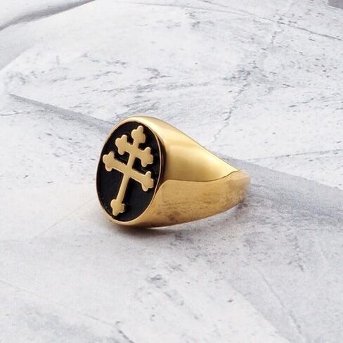 Naivo Stainless Steel Men's Cross of Lorraine Ring Knights Templar Crusader Jewelry Accessory in Kuwait