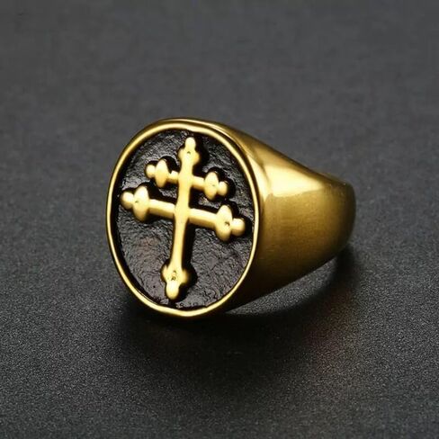 Naivo Stainless Steel Men's Cross of Lorraine Ring Knights Templar Crusader Jewelry Accessory in Kuwait