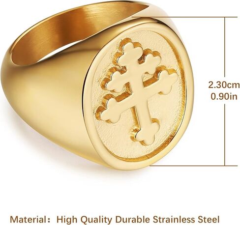 Naivo Stainless Steel Men's Cross of Lorraine Ring Knights Templar Crusader Jewelry Accessory in Kuwait