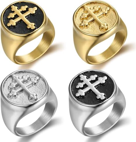 Naivo Stainless Steel Men's Cross of Lorraine Ring Knights Templar Crusader Jewelry Accessory in Kuwait