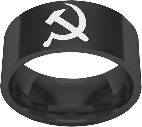 USSR Ring Hammer and Sickle Soviet Communist Central Logo Titanium Steel Band fo Russia Soviet Union Supporter in Saudi Arabia