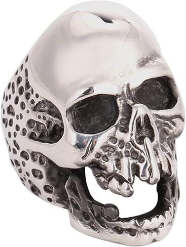Seven Seas Pirates Gaping Eyes and Worm Holes Skull Ring - Silver - Stainless Steel Biker Jewelry in Saudi Arabia