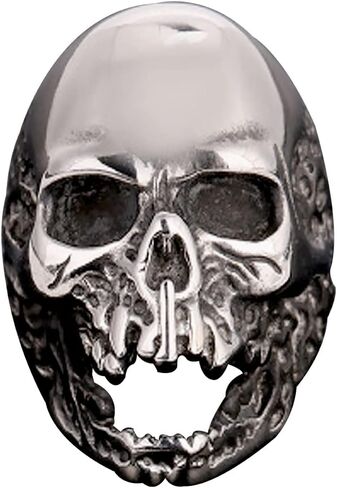 Seven Seas Pirates Gaping Eyes and Worm Holes Skull Ring - Silver - Stainless Steel Biker Jewelry in Saudi Arabia