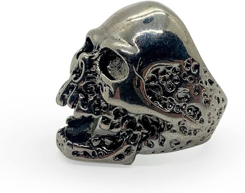 Seven Seas Pirates Gaping Eyes and Worm Holes Skull Ring - Silver - Stainless Steel Biker Jewelry in Saudi Arabia
