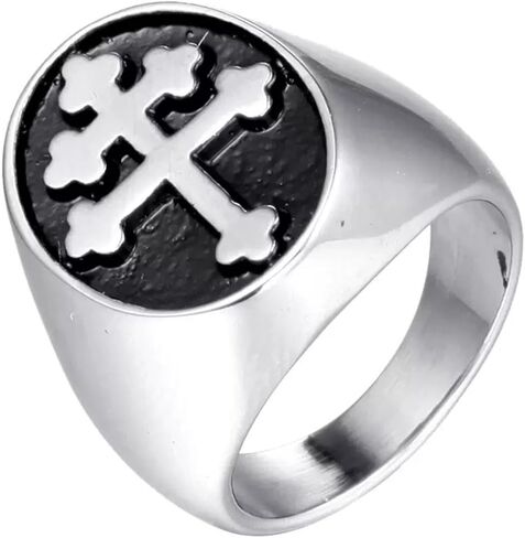 Naivo Stainless Steel Men's Cross of Lorraine Ring Knights Templar Crusader Jewelry Accessory in Kuwait