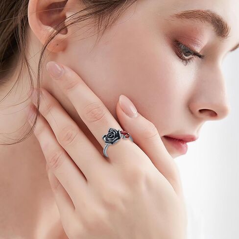 925 Sterling Silver Black Rose Flower Cremation Urn Ring Loved Ones Ashes Cremation Keepsake Ring Jewelry for Women Size 7 in Saudi Arabia