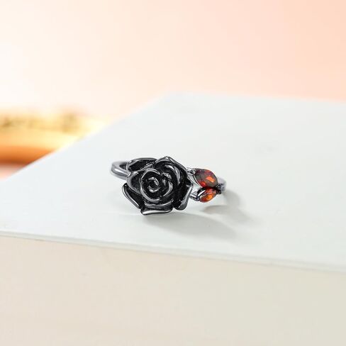 925 Sterling Silver Black Rose Flower Cremation Urn Ring Loved Ones Ashes Cremation Keepsake Ring Jewelry for Women Size 7 in Saudi Arabia