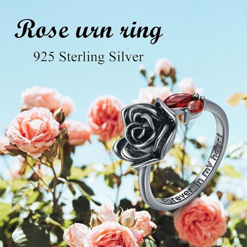 925 Sterling Silver Black Rose Flower Cremation Urn Ring Loved Ones Ashes Cremation Keepsake Ring Jewelry for Women Size 7 in Saudi Arabia