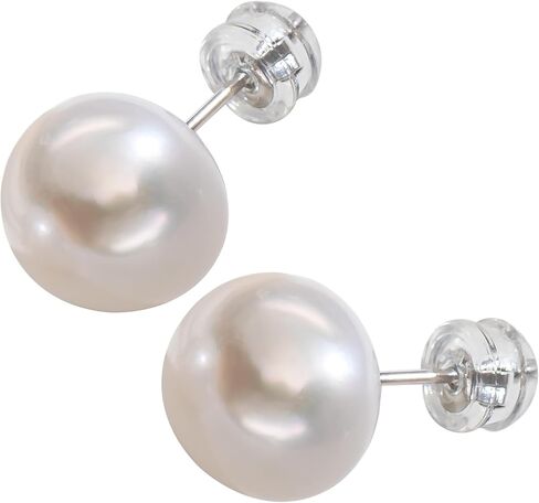 925 Sterling Silver Freshwater Pearl Stud Earrings,Large White Oval Spheres Pearls, Hypoallergenic Classic Minimalist Jewelry for Women in Saudi Arabia