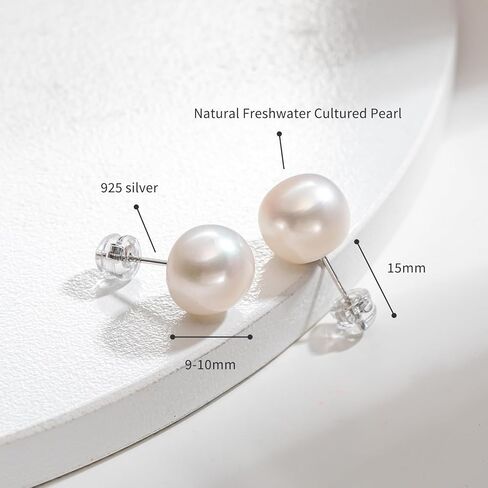 925 Sterling Silver Freshwater Pearl Stud Earrings,Large White Oval Spheres Pearls, Hypoallergenic Classic Minimalist Jewelry for Women in Saudi Arabia