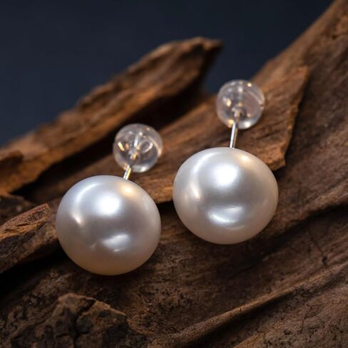 925 Sterling Silver Freshwater Pearl Stud Earrings,Large White Oval Spheres Pearls, Hypoallergenic Classic Minimalist Jewelry for Women in Saudi Arabia