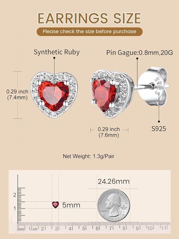 KeyStyle Birthstone Earrings for Women,Hypoallergenic Square/Round/Heart Stud Earrings with 925 Sterling Silver Posts & Push Backs,Small Dainty 5/6mm CZ Stud Earrings, Gold Silver Birthday Jewelry in Saudi Arabia