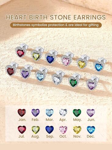 KeyStyle Birthstone Earrings for Women,Hypoallergenic Square/Round/Heart Stud Earrings with 925 Sterling Silver Posts & Push Backs,Small Dainty 5/6mm CZ Stud Earrings, Gold Silver Birthday Jewelry in Saudi Arabia