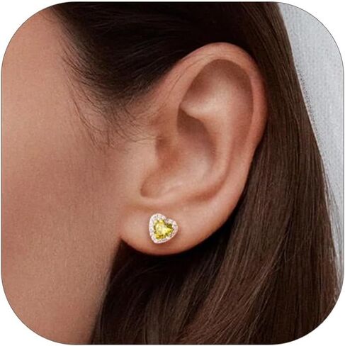 KeyStyle Birthstone Earrings for Women,Hypoallergenic Square/Round/Heart Stud Earrings with 925 Sterling Silver Posts & Push Backs,Small Dainty 5/6mm CZ Stud Earrings, Gold Silver Birthday Jewelry in Saudi Arabia