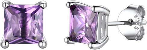 KeyStyle Birthstone Earrings for Women,Hypoallergenic Square/Round/Heart Stud Earrings with 925 Sterling Silver Posts & Push Backs,Small Dainty 5/6mm CZ Stud Earrings, Gold Silver Birthday Jewelry in Saudi Arabia