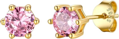 KeyStyle Birthstone Earrings for Women,Hypoallergenic Square/Round/Heart Stud Earrings with 925 Sterling Silver Posts & Push Backs,Small Dainty 5/6mm CZ Stud Earrings, Gold Silver Birthday Jewelry in Saudi Arabia