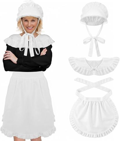 Tucnoeu Victorian Costume Women Colonial Costume Set: White Bonnet, Maid Apron, Shawl - Perfect for Historical Cosplay in Saudi Arabia