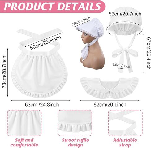 Tucnoeu Victorian Costume Women Colonial Costume Set: White Bonnet, Maid Apron, Shawl - Perfect for Historical Cosplay in Saudi Arabia
