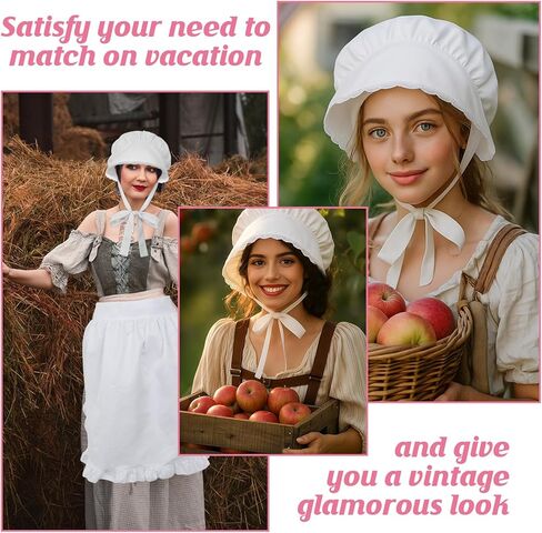 Tucnoeu Victorian Costume Women Colonial Costume Set: White Bonnet, Maid Apron, Shawl - Perfect for Historical Cosplay in Saudi Arabia