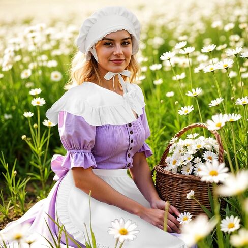 Tucnoeu Victorian Costume Women Colonial Costume Set: White Bonnet, Maid Apron, Shawl - Perfect for Historical Cosplay in Saudi Arabia