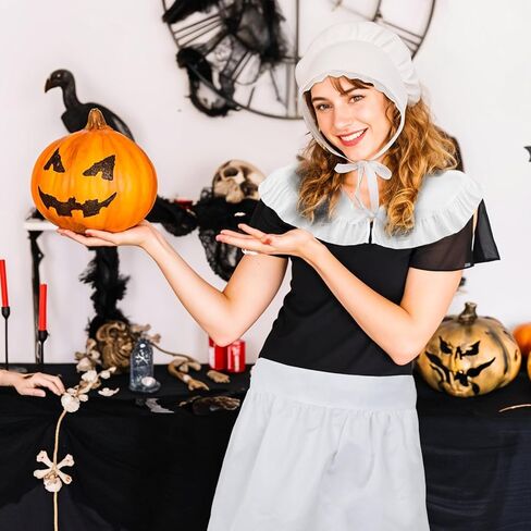 Tucnoeu Victorian Costume Women Colonial Costume Set: White Bonnet, Maid Apron, Shawl - Perfect for Historical Cosplay in Saudi Arabia