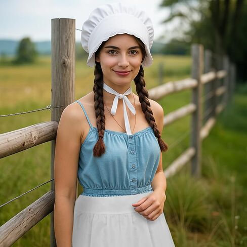 Tucnoeu Victorian Costume Women Colonial Costume Set: White Bonnet, Maid Apron, Shawl - Perfect for Historical Cosplay in Saudi Arabia