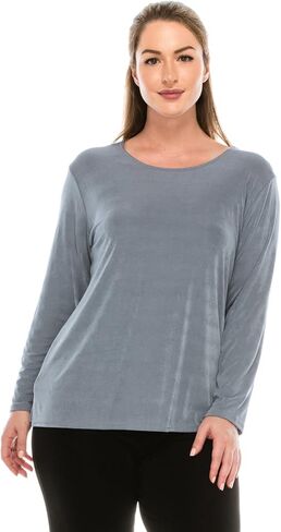 Jostar Women's Basic T Shirts - Long Sleeve Stretch Soft Round Neck Solid Top in Saudi Arabia