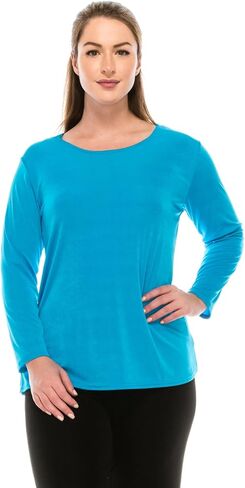 Jostar Women's Basic T Shirts - Long Sleeve Stretch Soft Round Neck Solid Top in Saudi Arabia