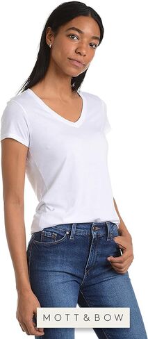 Mott & Bow Women’s Fitted V-Neck T-Shirt – Premium Cotton Modal Blend, Durable, Everyday Tagless Tee in Saudi Arabia
