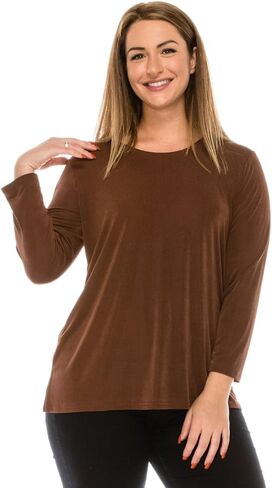 Jostar Women's Basic T Shirts - Long Sleeve Stretch Soft Round Neck Solid Top in Saudi Arabia