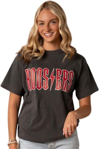 تي شيرت نسائي جامعي من Fan Girl Indiana Hoosiers، ملابس IU مريحة، قطن ناعم 100%، تي شيرت أسود باهت، S-3XL in Saudi Arabia