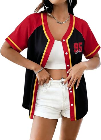 Car Jersey Women Cars Baseball Outfit Racing Blouse Shirt Casual V Neck Family Vacation T-Shirt in Saudi Arabia