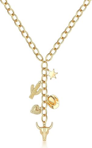 BONJOULRY Chunky Gold Necklace for Women Gold Evil Eye Cowboy Pendant Necklace Dainty Paperclip Chain Vintage Luck Amulet Choker Necklaces Celestial Jewelry Gift in Saudi Arabia
