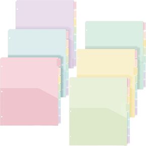 6 Sets 8-Tab Plastic Binder Dividers with Pockets, 3-Hole Punched, 9.75x11.5 Inches, Sturdy & Colorful Page Organizers for 3-Ring Binders, Office Use (Soft Color) in Kuwait