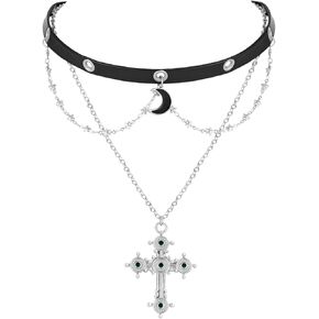 Gothic Cross Necklace for Women- Layered Crucifix Pendant Catholic Jewelry Non-Tarnish Statement Choker Necklace Halloween Faith Jewelry Gift，Silver in Kuwait