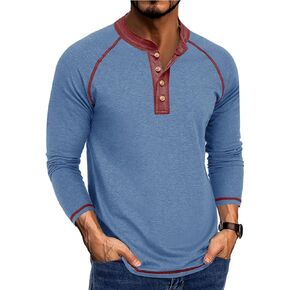 Mens Long Sleeve Henley Shirts Casual Button T-Shirt Classic Cotton Lightweight Tees Stylish Pullover Tops in Saudi Arabia