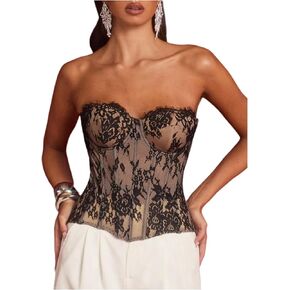 Milumia Women's Floral Lace Strapless Corset Top Lace Up Bustier Going Out Cropped Tube Tops in Saudi Arabia