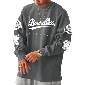 تي شيرت رجالي من MakeMeChic بأكمام طويلة وياقة دائرية كبيرة الحجم Y2k 90s تي شيرت عتيق ملابس الشارع in Kuwait