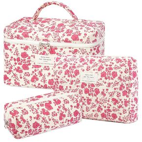 كيس ماكياج Senbowe الأزهار ، 3 حزمة مجموعة أكياس ماكياج من القطن المبطن ، كيس الأزهار الجمالية ، كيس الجمال الجمالي ، كيس مستحضرات تجمي in Kuwait