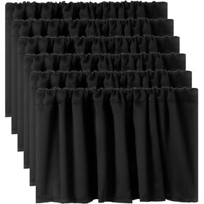 6 Panels Black Curtain Valances for Kitchen Windows Kitchen Short Curtain Toppers Valance Tier Window Valances Solid Thermal Insulated Blackout Rod Pocket for Bathroom Living Room, 52 x 18 Inch in Saudi Arabia