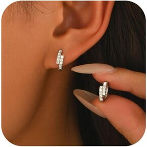 XAYAH 925 Sterling Silver Cubic Zirconia Small Hoop Earrings for Women Hypoallergenic Earring Stack Cartilage Earrings Dainty Cute Huggie Hoops Earrings to Daughter Mom Valentine's Day Jewelry Gifts in Kuwait