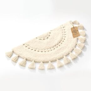 سجاد حمام بوهو - سجادة قطنية نصف دائرة مع حشوة كروشيه وشرابات - سجادة بوهيمية مزخرفة غير قابلة للانزلاق للحمام أو غرفة النوم أو المدخل - أحمر بابريكا 42 × 22 سجادة ناعمة قابلة للغسل in Kuwait