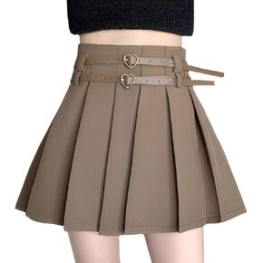 kakarin choyx Women's Mini Skirts Casual A Line High Waist Pleated Skirts Cute Heart Double Belt Fashion Skirts for Women in Kuwait
