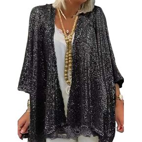 Gidionluck Women's Sequin Open Front Blazer Long Sleeve Cardigan Jacket Shiny plus size in Kuwait