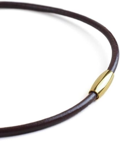 BLKSMTH Women's CHOKER Nappa Cowhide 18k Gold Plated Olive Shaped Magnet Clasp Clavicle Neck Necklace (金色/棕色, 40cm/15.7inch) in Saudi Arabia