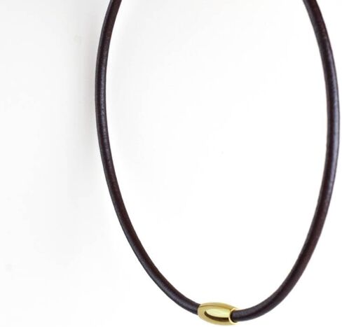 BLKSMTH Women's CHOKER Nappa Cowhide 18k Gold Plated Olive Shaped Magnet Clasp Clavicle Neck Necklace (金色/棕色, 40cm/15.7inch) in Saudi Arabia