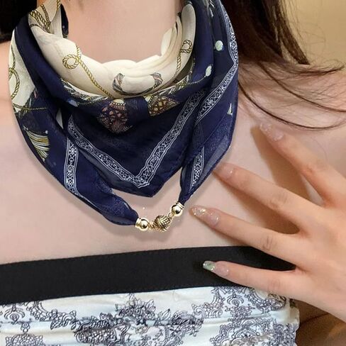Silk Scarf Necklace for Woman Trendy Black and white Scarf Necklace with Charm Formal Costume Prom Jewelry Gift in Saudi Arabia